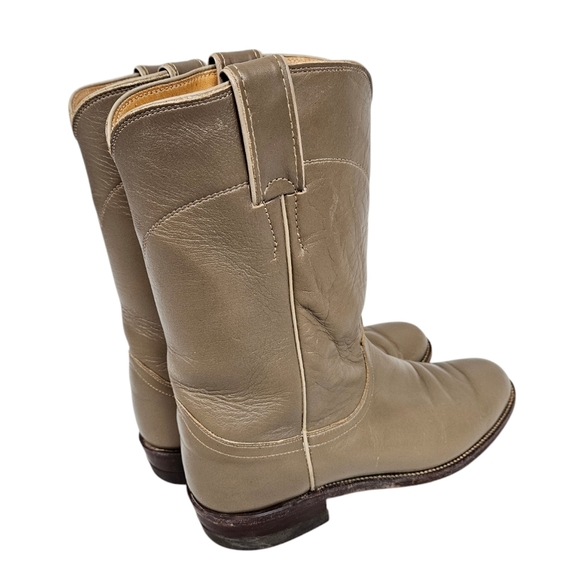 Vintage 70s Justin Boots Taupe Leather Mid Calf Western Cowgirl Boots Size 7B - Picture 6 of 14